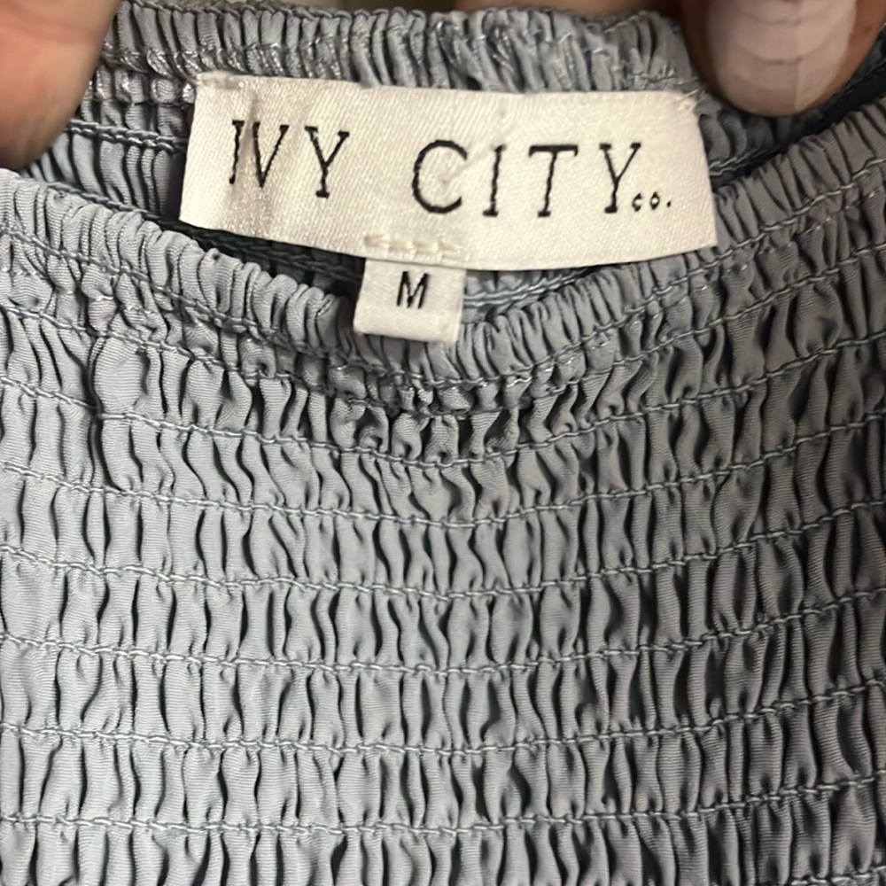 Ivy City Co Pale Blue Gray Smocked Maxi Dress - Picture 3 of 8